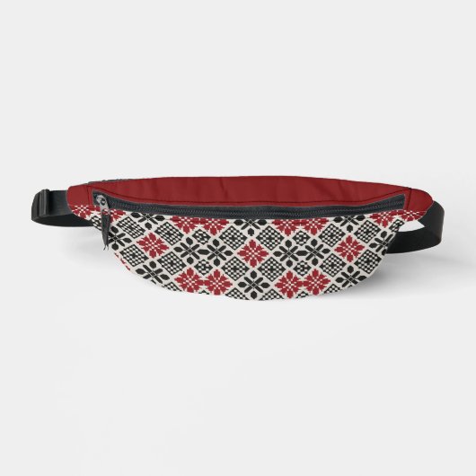Red Black White Geometric Keffiyeh Folk Pattern ファニーパック (正面)