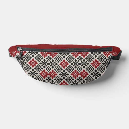Red Black White Geometric Keffiyeh Folk Pattern ファニーパック (レイダウン)
