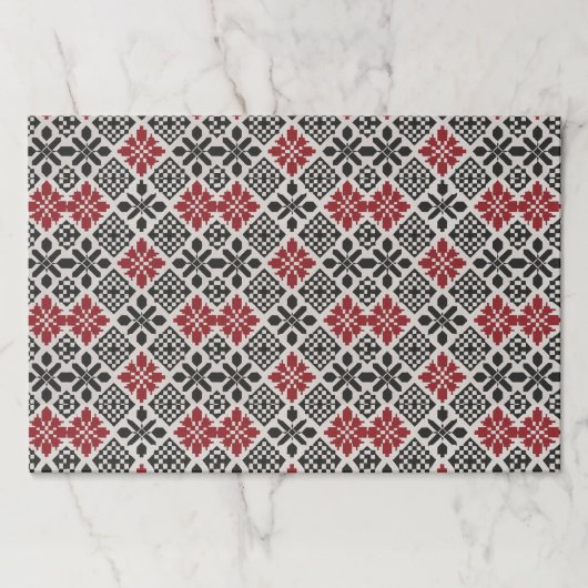 Red Black White Geometric Keffiyeh Folk Pattern ペーパーパッド (正面)