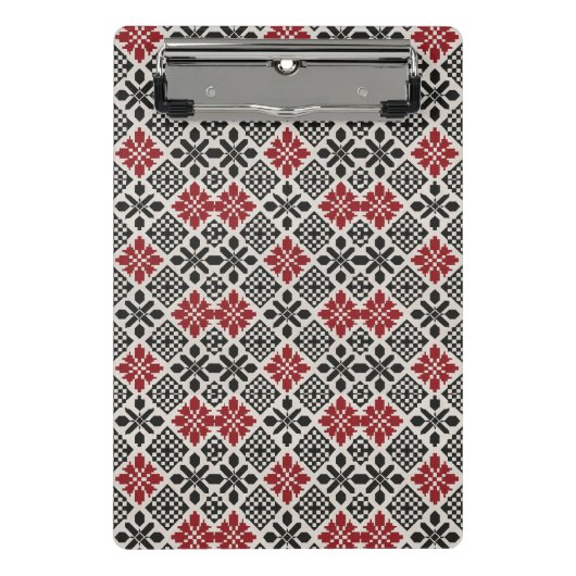 Red Black White Geometric Keffiyeh Folk Pattern ミニクリップボード (正面)