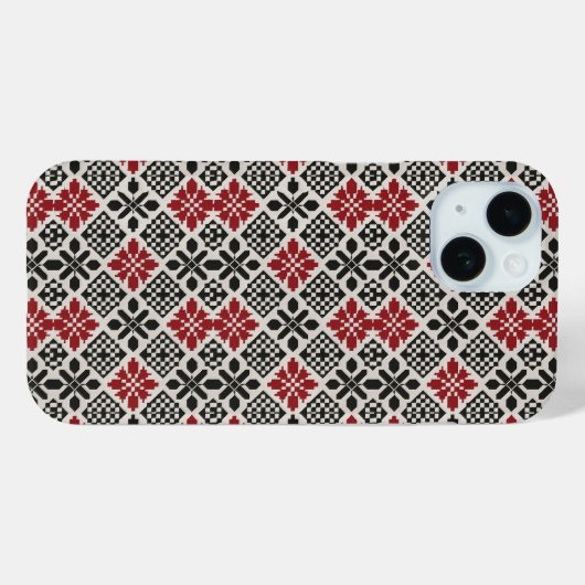 Red Black White Geometric Keffiyeh Folk Pattern  Case-Mate iPhoneケース (裏面 (横))