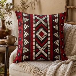 Red Black White Geometric Tribal Aztec クッション