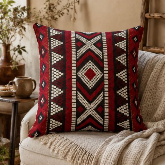 Red Black White Geometric Tribal Aztec クッション