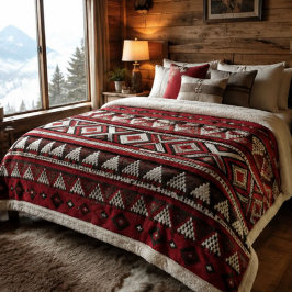 Red Black White Geometric Tribal Aztec シェルパブランケット