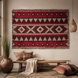 Red Black White Geometric Tribal Aztec スローブランケット