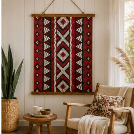 Red Black White Geometric Tribal Aztec 吊り下げ型タペストリー