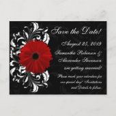 Red+Black+White Gerberaデイジー日付の保存 案内ポストカード (正面)