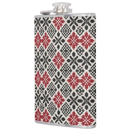 Red Black White Keffiyeh Folk Pattern Flask フラスク (左)