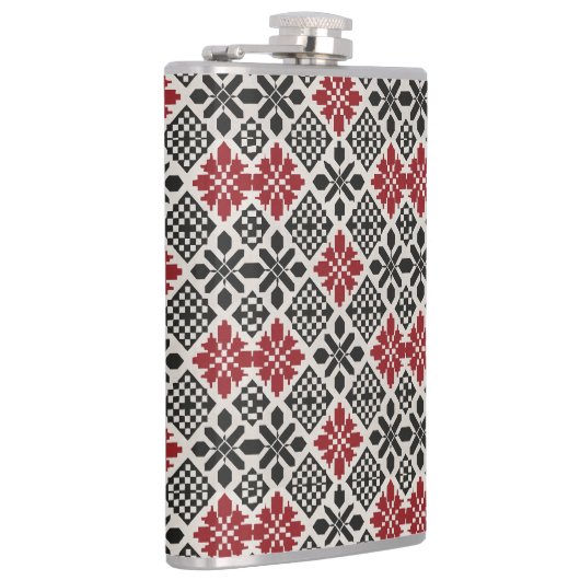 Red Black White Keffiyeh Folk Pattern Flask フラスク (右)