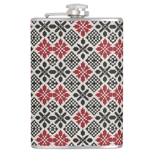 Red Black White Keffiyeh Folk Pattern Flask フラスク (正面)