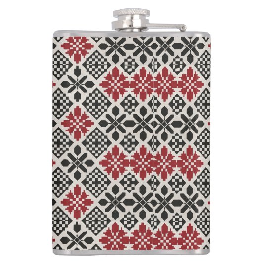Red Black White Keffiyeh Folk Pattern Flask フラスク (裏面)