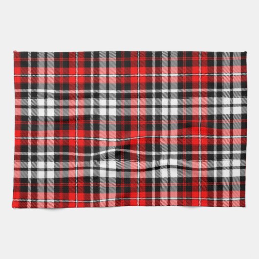 Red Black White Plaid Tartan Pattern Design  キッチンタオル (横)