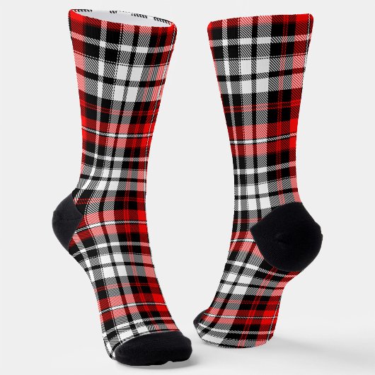 Red Black White Plaid Tartan Pattern Design ソックス