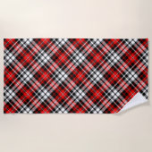 Red Black White Plaid Tartan Pattern Design  ビーチタオル (正面)