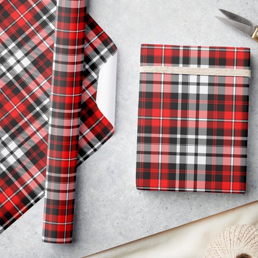 Red Black White Plaid Tartan Pattern Design  ラッピングペーパー