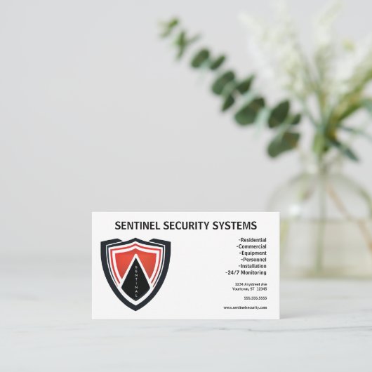 Red Black White Shield Security Protection 名刺 (スタンド正面)