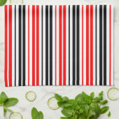 Red Black White Stripes Pattern Design キッチンタオル (折り畳み)