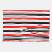 Red Black White Stripes Pattern Design キッチンタオル (横)