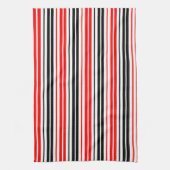 Red Black White Stripes Pattern Design キッチンタオル (縦)