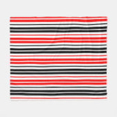 Red Black White Stripes Pattern Design フリースブランケット (正面(横))