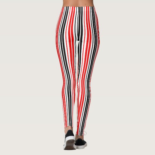 Red Black White Stripes Pattern Design  レギンス (裏面)