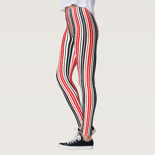 Red Black White Stripes Pattern Design  レギンス (左)