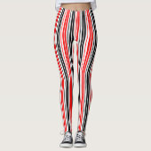 Red Black White Stripes Pattern Design  レギンス (正面)