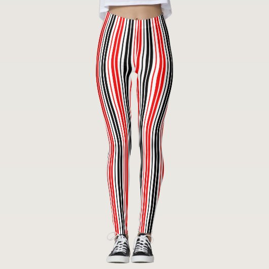 Red Black White Stripes Pattern Design  レギンス (正面)