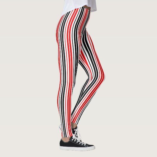 Red Black White Stripes Pattern Design  レギンス (右)