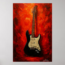 Red Blaze Riffs Fender Stratocaster Art Tribute ポスター