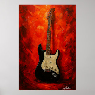 Red Blaze Riffs Fender Stratocaster Art Tribute ポスター