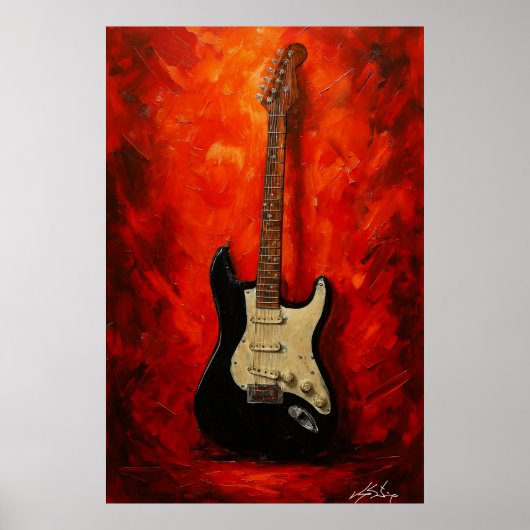 Red Blaze Riffs Fender Stratocaster Art Tribute ポスター (正面)