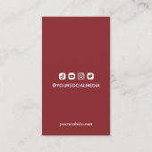 Red Blogger Influencerソーシャルメディア写真&ロゴ 名刺 (裏面)