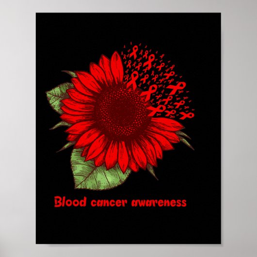 Red Blood Cancer Awareness Sunflower Gift Warrior ポスター (正面)