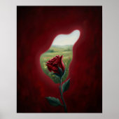 Red Bloom Window – Surreal Floral Wall Art Print ポスター (正面)