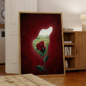 Red Bloom Window – Surreal Floral Wall Art Print ポスター