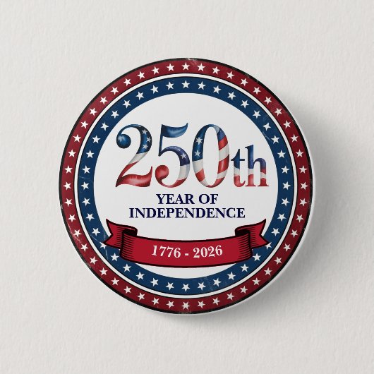 Red & Blue 250th Years of USA Independence Button 缶バッジ (正面)