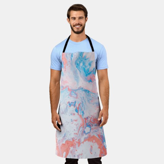 Red, blue, and white abstract painting エプロン (着用した状態)