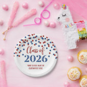 Red Blue Confetti Graduation 2026 ペーパープレート (パーティー)