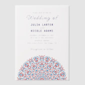 Red & Blue Coral Reef Marble Stone Mandala Wedding ベラム紙招待状 (正面)