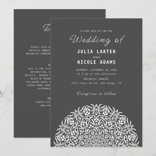 Red & Blue Coral Reef Marble Stone Mandala Wedding 招待状 (正面/裏面)