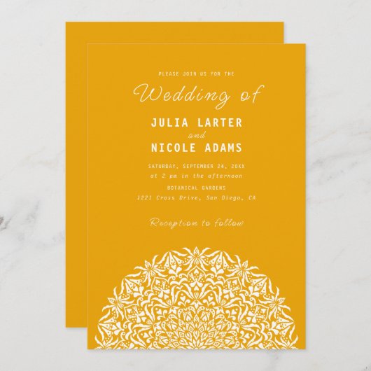 Red & Blue Coral Reef Marble Stone Mandala Wedding 招待状 (正面/裏面)