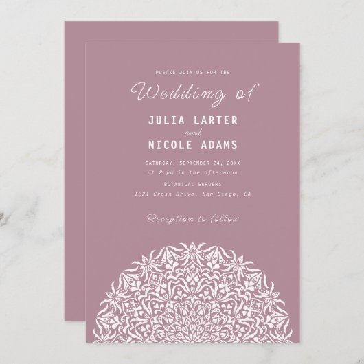 Red & Blue Coral Reef Marble Stone Mandala Wedding 招待状 (正面/裏面)