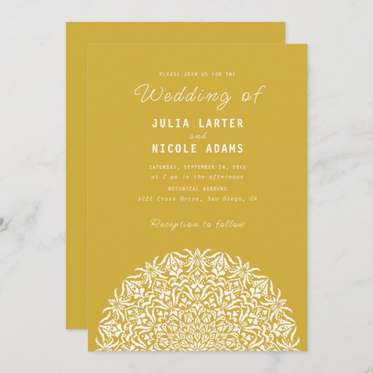 Red & Blue Coral Reef Marble Stone Mandala Wedding 招待状 (正面/裏面)