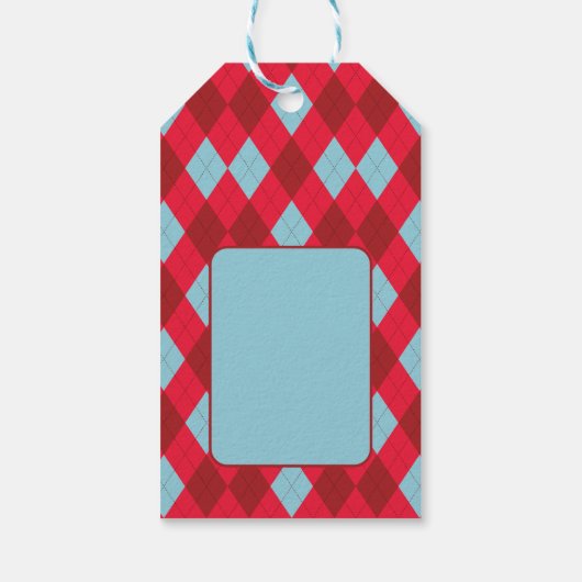 Red Blue & Crimson Christmas Argyle ギフトタグ (裏面)