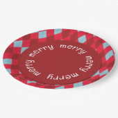 Red Blue & Crimson Christmas Argyle ペーパープレート (アングル)