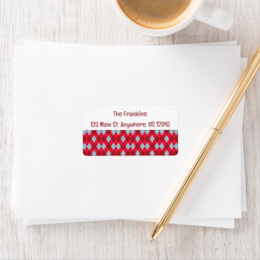Red Blue & Crimson Christmas Argyle Address ラベル (インサイチュ)