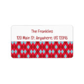 Red Blue & Crimson Christmas Argyle Address ラベル (正面)