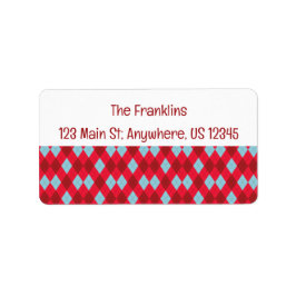 Red Blue & Crimson Christmas Argyle Address ラベル