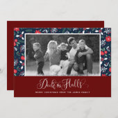 Red Blue Deck The Holes Christmas Photo Card シーズンカード (正面/裏面)